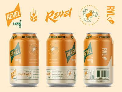Revel beer branding brewery hops logo packaging script