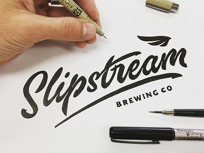 Slipstream Brewing Co beer branding calligraphy lettering logo process