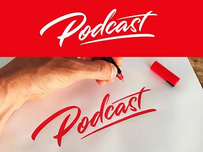 Podcast calligraphy leterring logo processing script