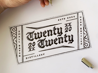 Twenty Twenty Sketch blackletter branding calligraphy gin lettering logo packaging whiskey whisky