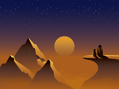 Sunset and Mountains Illustration