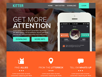 Kitter Landing Page app cats geomicons kitter landing proxima nova website