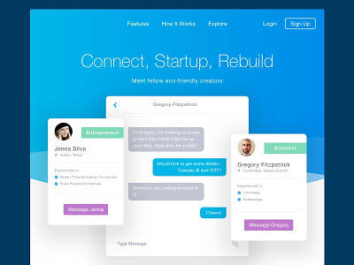 Connect, Startup, Rebuild app chat environment flat material message startup toronto ui ux web