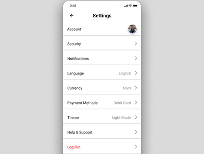 Settings page graphic design ui