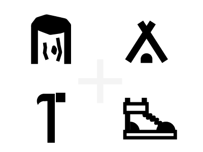 Thick camp icons bold boot camp hammer icon illustrator log nature tent thick wood