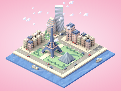 Isometric Paris 3d c4d illustration isometric paris pastel