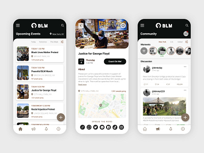 Black Lives Matter Protest App app black blacklivesmatter blm communicate community connect events protest social together ui design ux