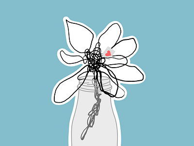 Wired Flower black blue colorful flat flower heart illustration jar line art lineart procreate sticker wire