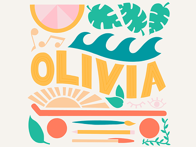 Olivia daily drawing design graphic design hand lettering handlettering illustration lettering plants skateboard sunshine type typography waves