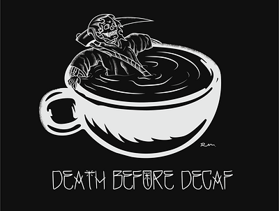 Death Before Decaf art cafe coffee death decaf design design art draw drawing graphic grim grimreaper illustration illustrator mug reaper skeleton skull stipple swim