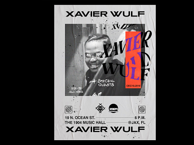 Xavier Wulf Concert Poster concert concert flyer concert poster design florida flyer jacksonville music portrait poster poster design show type design typography warp wave wolf