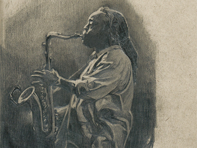 Roi cool leroi moore light study musician pencil sketch rough saxophone sketchbook