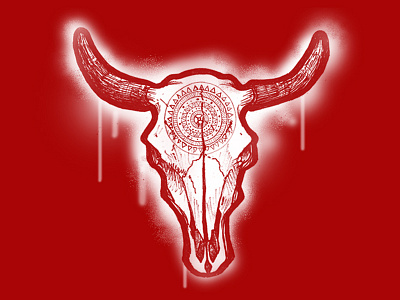 Wheel & Bison a.i.m. bison buffalo hand drawn illustration medicine wheel skull
