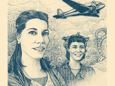 Cover Final airplane circuits cover gears illustration journal pencil rosie the riveter women in manufacturing