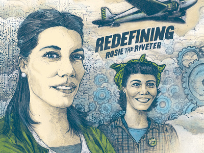 Full Color Cover Illustration airplane circuits cover gears il illustration journal pencil rosie the riveter women in manufacturing