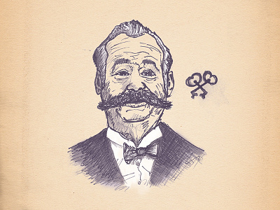 M. Ivan bill murray crossed keys fan art grand budapest illustration keys m. ivan mustache pen