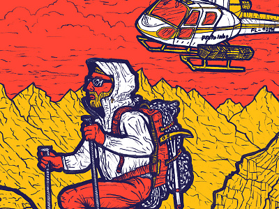 The Mountains climber editorial gear helicopter illustration man mountaineer mountains