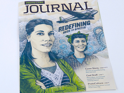 The Riveter airplane circuits cover gears illustration journal pencil rosie the riveter women in manufacturing