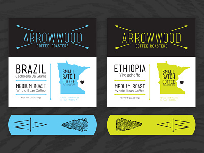 Arrowwood Roasters arrowwood brazilian coffee coffee roasters ethiopian packaging tags