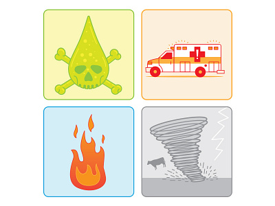 Safety ambulance cow fire icons lightening safety spill tornado vector