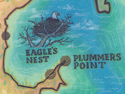 Washburn Lake 04 cabin eagle hand drawn illustration lake nest point