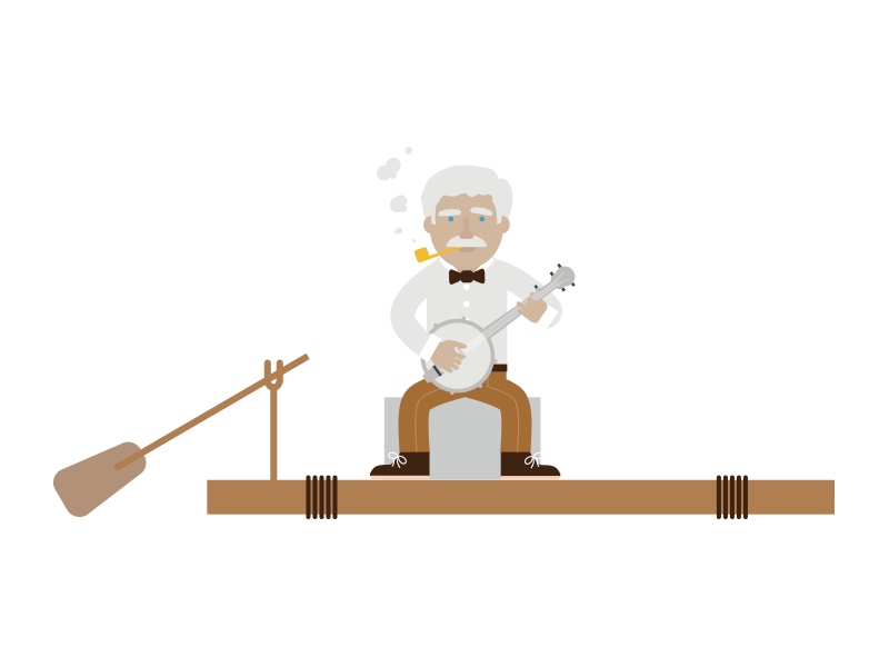 Pickin' banjo bow tie character illustration mustache oar pipe raft study