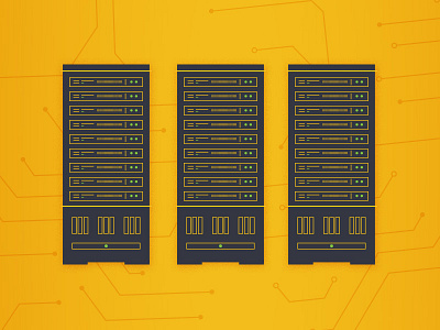 Serve buttons circuits data rack server tech yellow