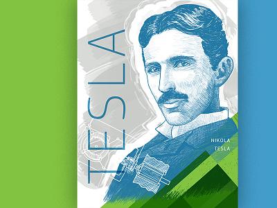 Nikola Tesla engineer illustration poster rd