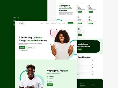 Landing Page design for Insure - Insurance startup app design branding design graphic design ui ui design web design