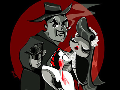Noir art blackandwhite bw cartoon couple illustration illustrator noir red toon vector