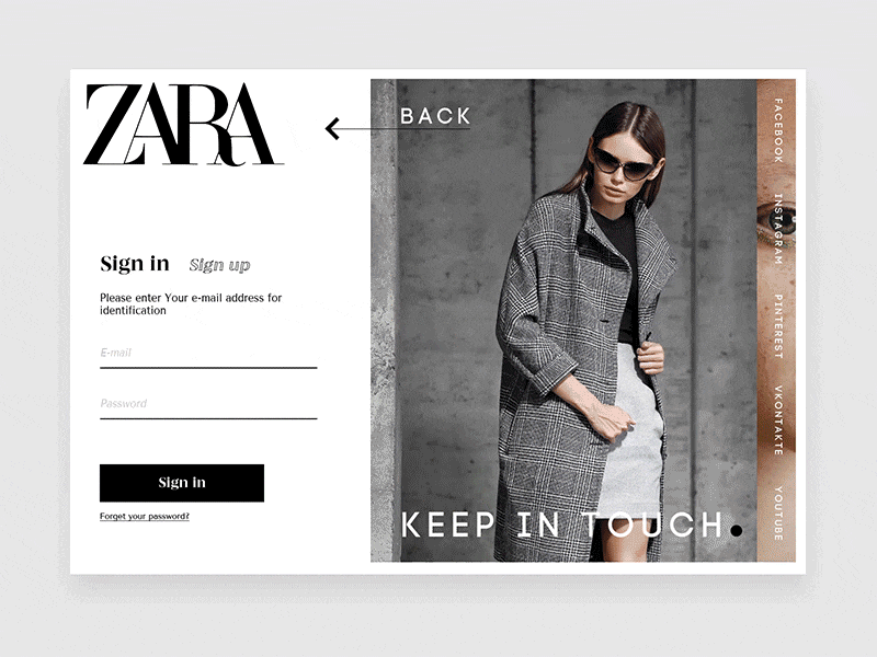 Sign in screen dailyui fashion design uidesign webdesign website zara