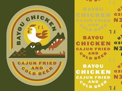 Bayou Chicken animal badge beer crocodile eat food gator