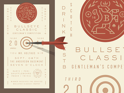 3rd Annual Bullseye Classic animal bar bull crest crown darts game horns pool shield