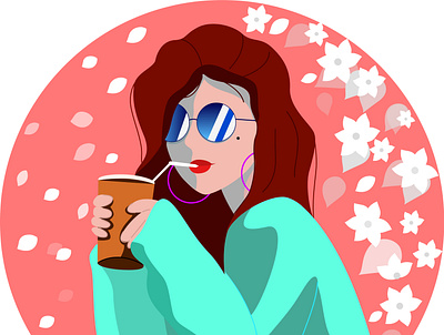 girl with coffee icon illustration vector