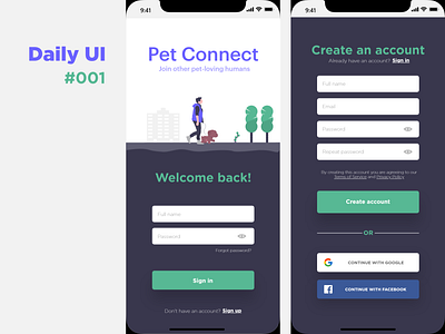 Pet Connect #DailyUI #001 daily ui dailyui design pet ui ui design undraw