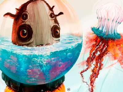 Trapped astronaut character creature geeklangel illustration jellyfish monster photoshop