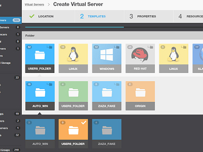 Create Virtual Server Wizard design flat folder form process tree ui ux web widget