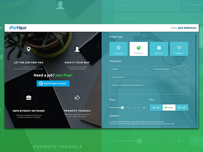 iPerHour Sign Up blue clean design flat freelance green network registration social ui