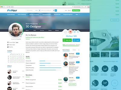 iPerHour User Profile blue clean design flat freelance green network profile social ui user