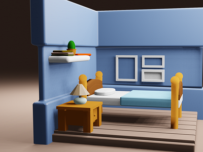 3d isometric bedroom view