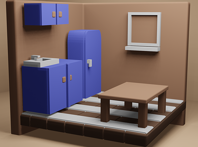 3d isometric bedroom view 3d 3dmodelling blender kitchen modelling render