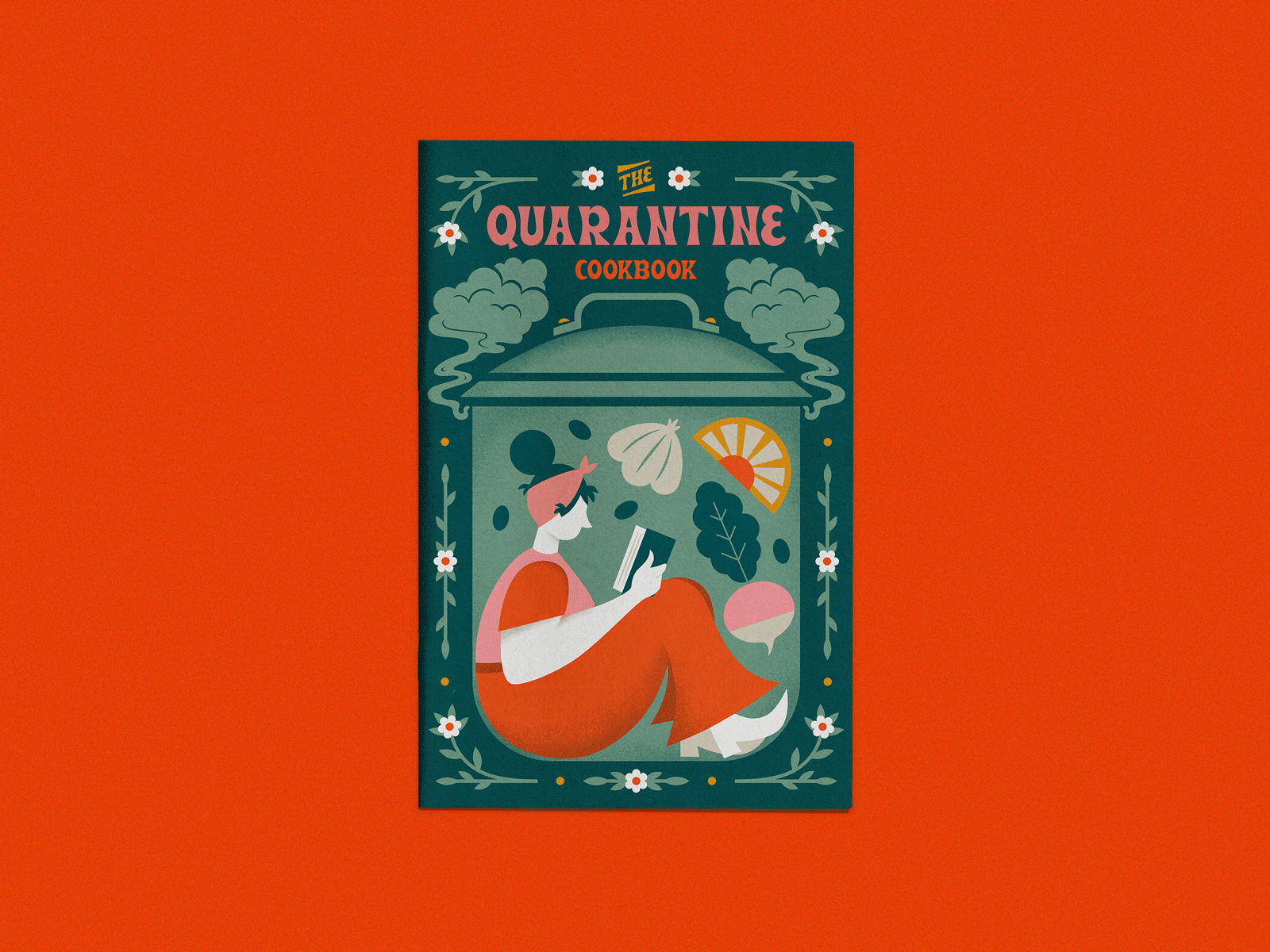 Quarantine Cookbook cookbook cover duotone female illustration interior print quarantine retro risograph type woman zine