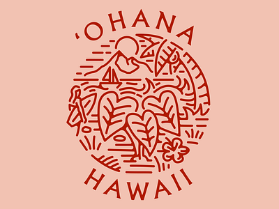 Ohana beach hawaii illustration line art mono typography