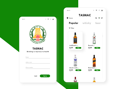 TASMAC Mobile app UI