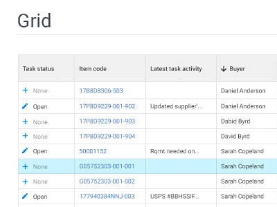 Google Material inspired grid data table enterprise grid