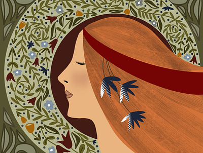 Art Nouveau Hippie Girl adobefresco design digitalpainting flat graphicdesign illustration procreate surfacedesign