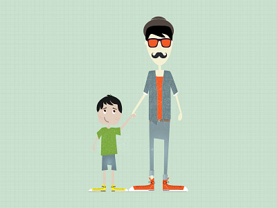 Illustration of a hipster dad with his son