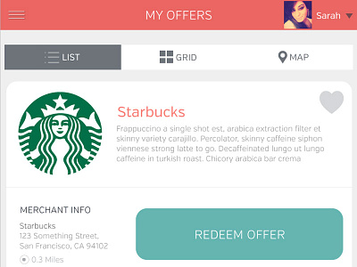 Mobile Offer Wallet app grid inbox list map mobile offer redeem wallet