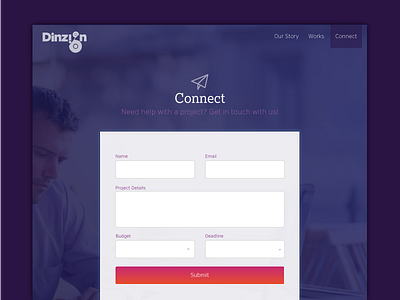 Contact page background blue button color connect contact form gradient minimal purple responsive web