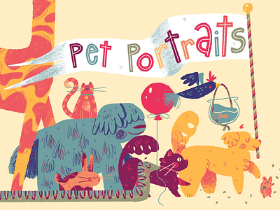 Pet Portraits animals cat cute dog flag giraffe illustration kidlit lettering pet portrait pets